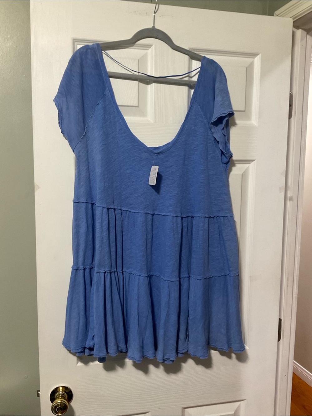 Free People Soft Sky-Blue Tiered V-Neck Tunic